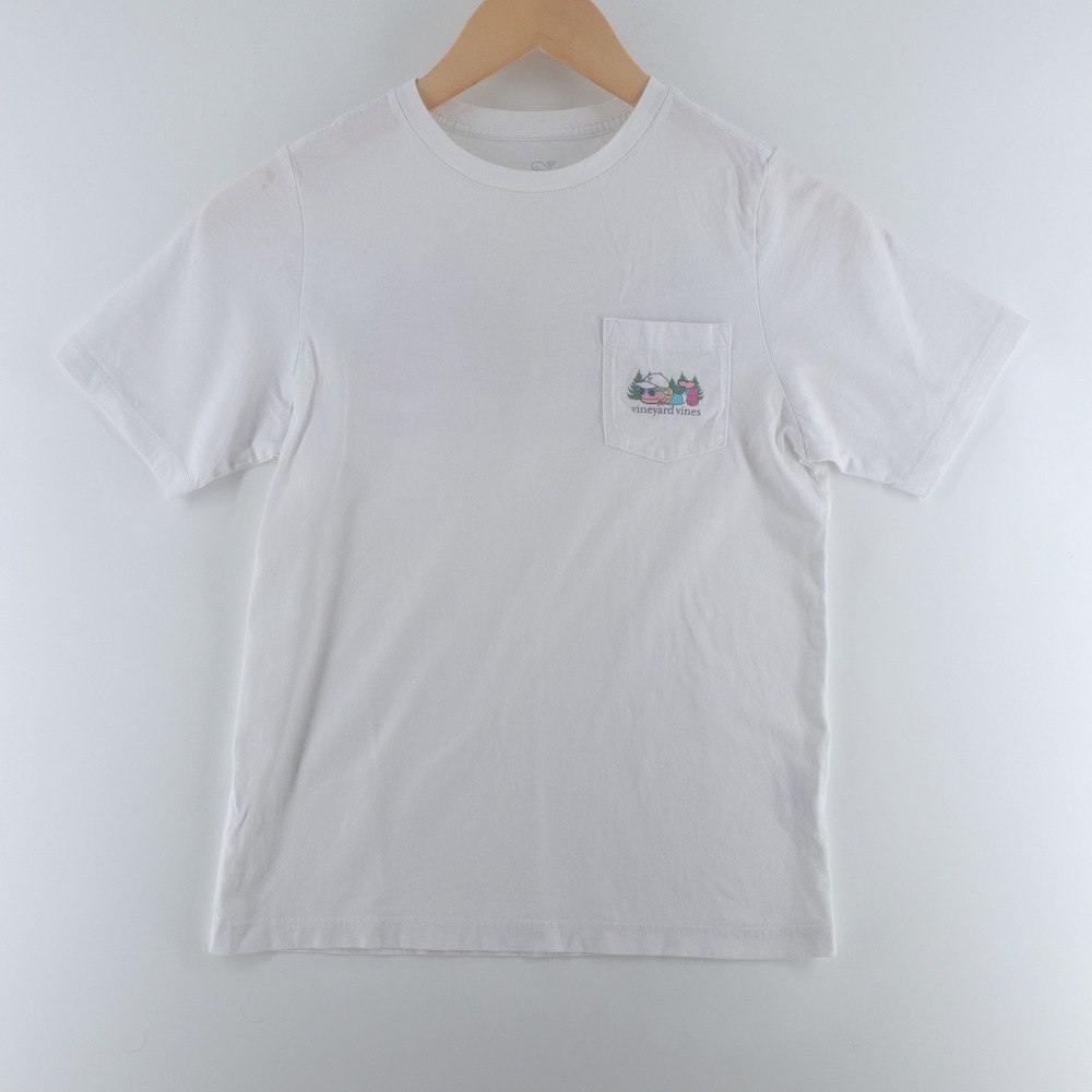 Vineyard Vines T-Shirt Kids Small 8-10 White Good Camping Whale Pocket Tee